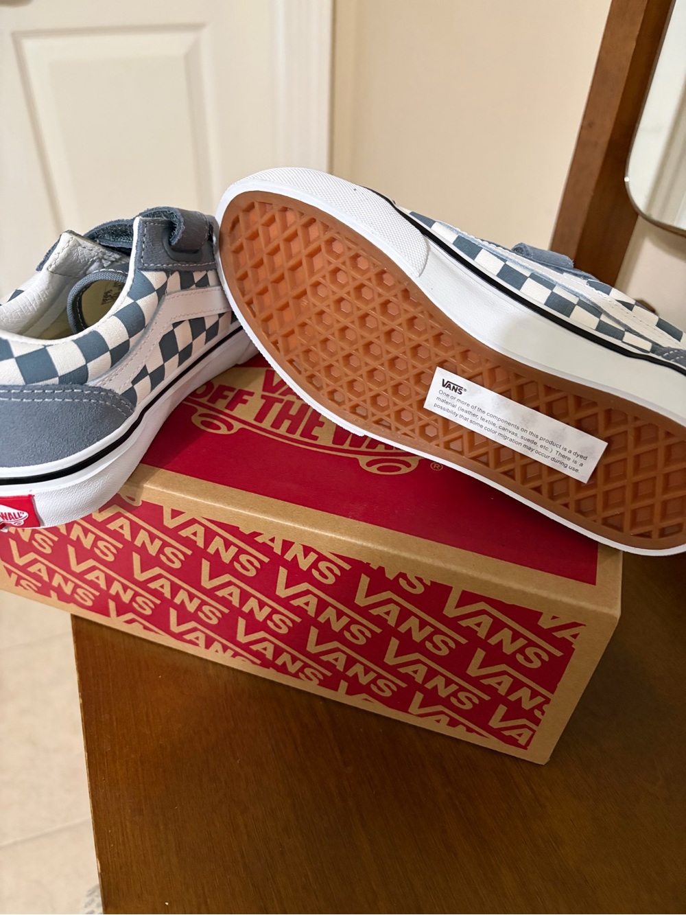 Vans Kids Checkerboard Velcro Sneakers - Gray & White - Picture 3 of 4